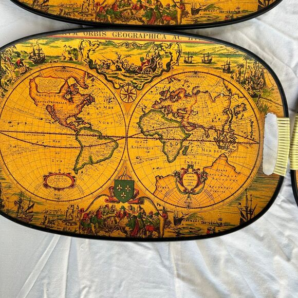 Set Of 4 VTG MCM Old World Map Globe Serving Tray M.B. Daniels & Co. New York - Picture 2 of 11